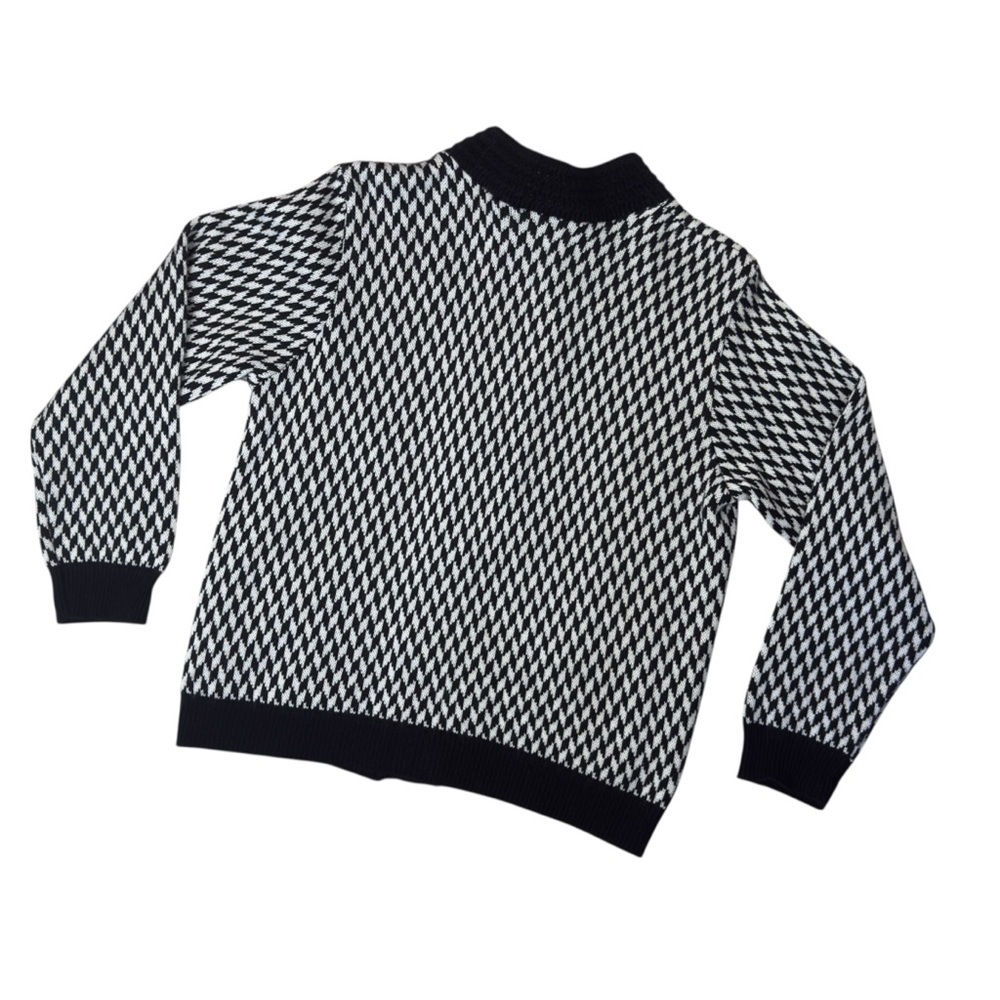 Vintage H.E.R. Black White Houndstooth Button Up Knit Cardigan Sweater Large - Picture 5 of 11
